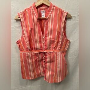 Bass Sleeveless Striped Tie-Front Blouse in Coral and White